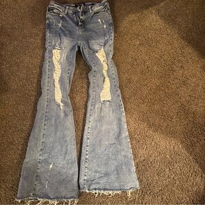 Judy Blue Vintage Blue Distressed Wide Leg Jeans